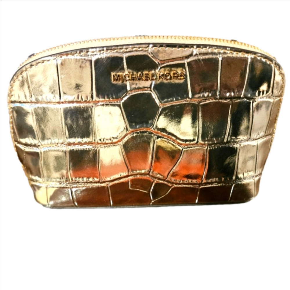 MK Empire Small Metallic Crocodile Embossed Leather Travel Pouch